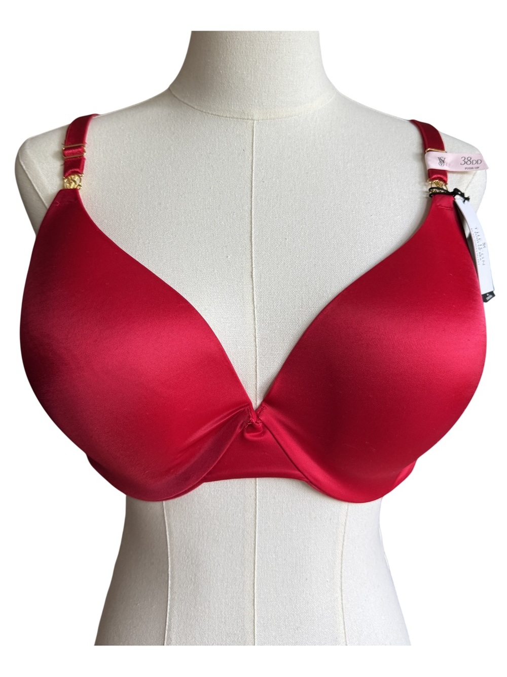 Victoria's Secret Icon Push Up Demi Bra 38DD Red Gold Logo NWT